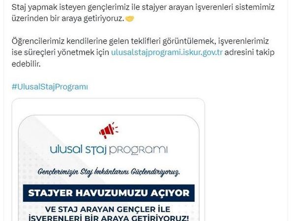 Çalışma Bakanlığı Yeni Ulusal Staj Programıyla Gençlere Fırsat Sunuyor