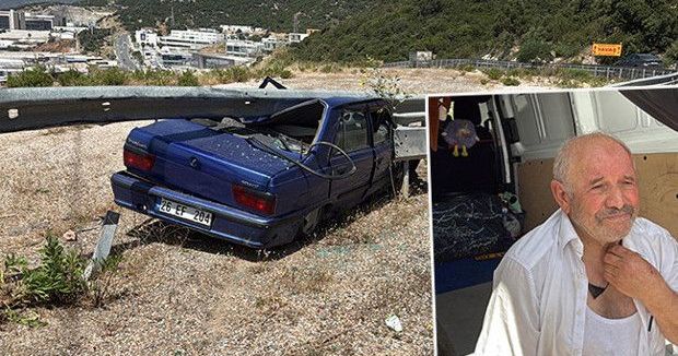 Bariyere Çarpan Otomobilin Ezilen Tavanından Sağ Çıktı