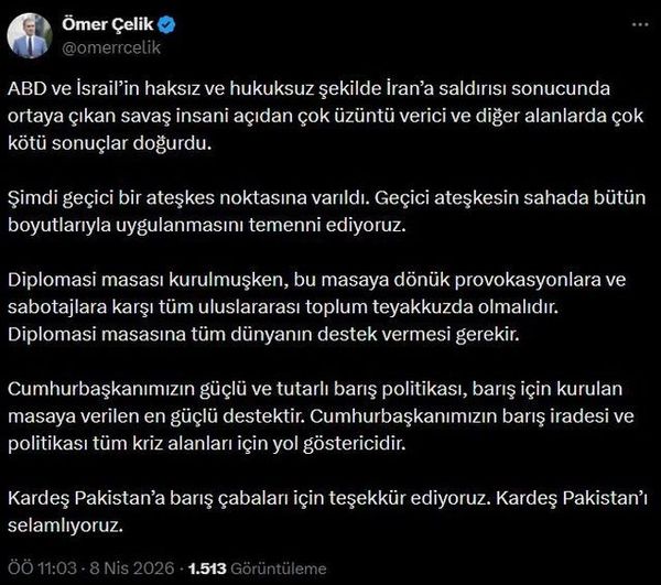 Ömer Çelik Geçici Ateşkesin Uygulanmasına Destek Verdi