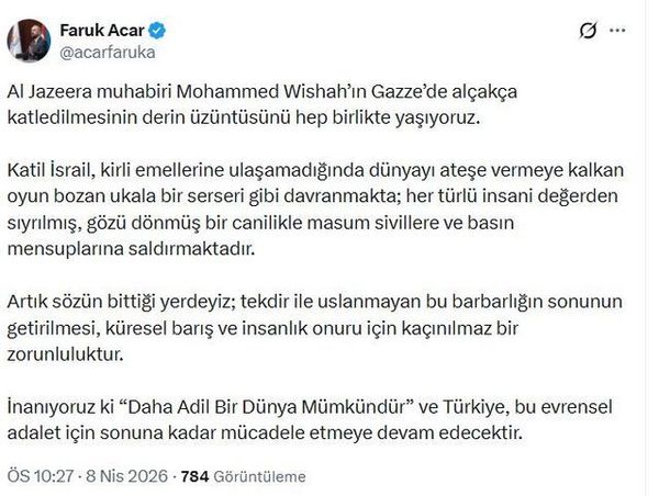 Faruk Acar: İsrail, İnsanlık Değerlerinden Uzaklaşarak Masumlara Saldırıyor