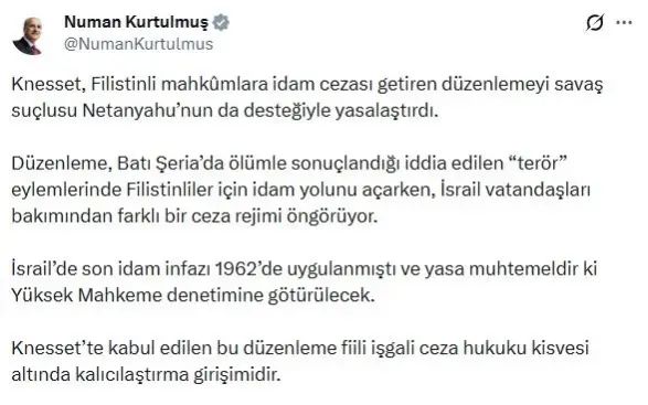 TBMM Başkanı Kurtulmuş'tan İsrail'in Filistinlilere İdam Kararına Sert Eleştiri
