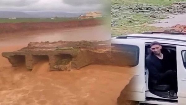 Derik'te Sağanak Köprüyü Yıktı, Dünyanın En Uzun Adamı Yolda Mahsur Kaldı