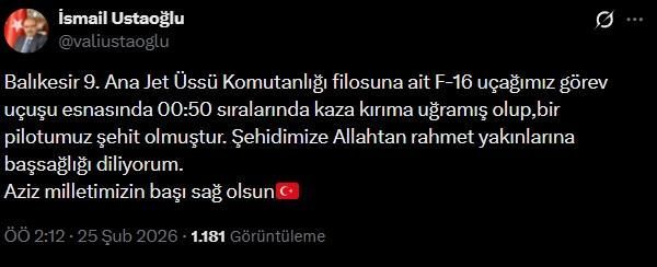 Balıkesir'de F-16 Savaş Uçağı Düştü: Bir Pilot Şehit Oldu
