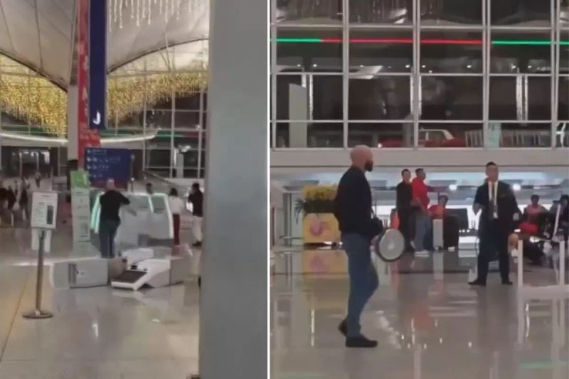 Öfkeli Turist Hong Kong Havalimanında Self-Servis Kiosklarına Zarar Verdi