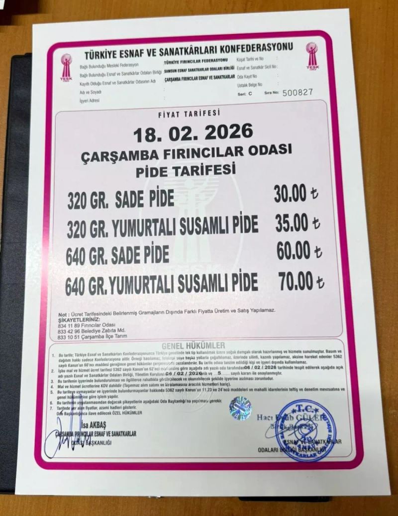 Çarşamba'da Ramazan Pide Fiyatları Açıklandı