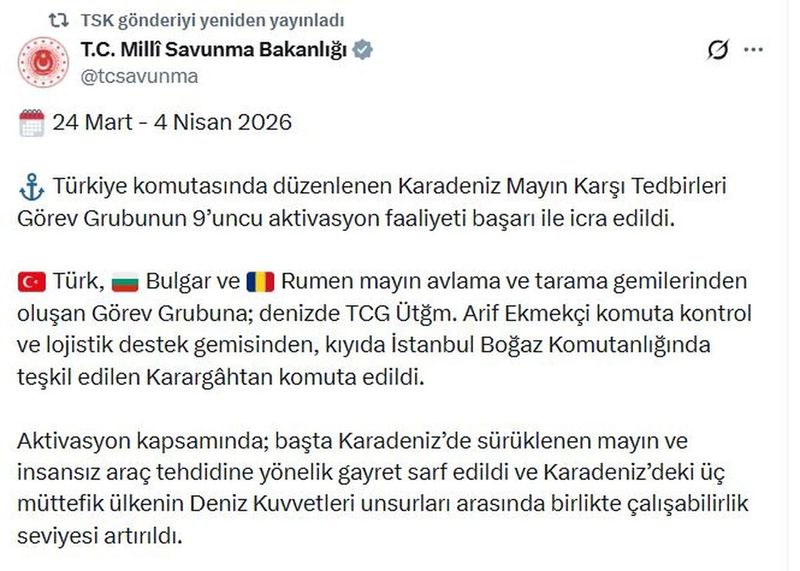 Karadeniz'de Mayın Karşı Tedbirleri Görev Grubu 9. Aktivasyonunu Başarıyla Tamamladı