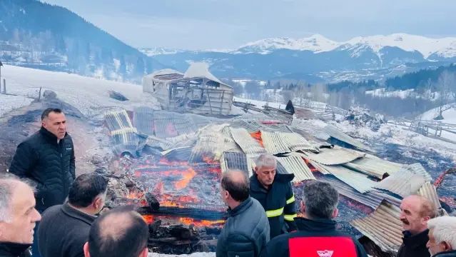 Şavşat'ta Çıkan Yangında Ahşap Ev ve Ahırlar Küle Döndü