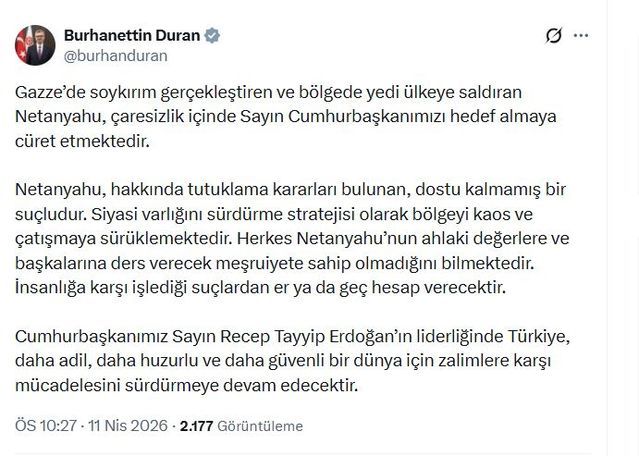 İletişim Başkanı Duran: Netanyahu, Hakkında Tutuklama Kararları Olan Bir Suçlu