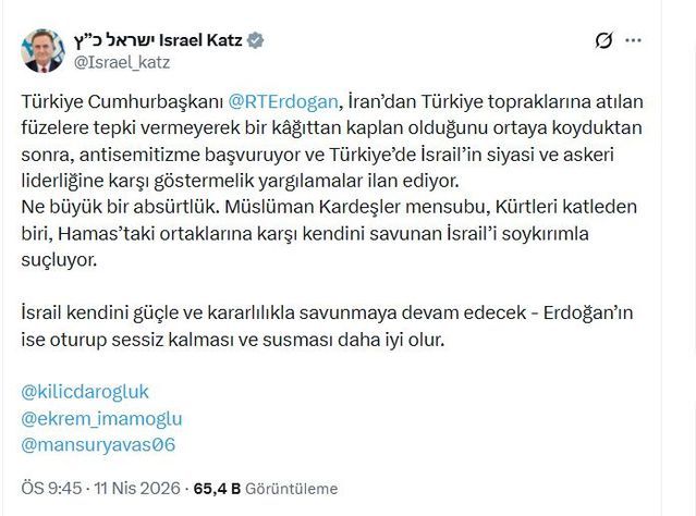 Mansur Yavaş'tan İsrail Savunma Bakanı Katz'a Sert Tepki