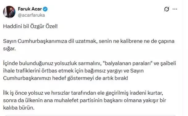Faruk Acar'dan Özgür Özel'e Sert Tepki: 'İradeni Önce Kurtar'
