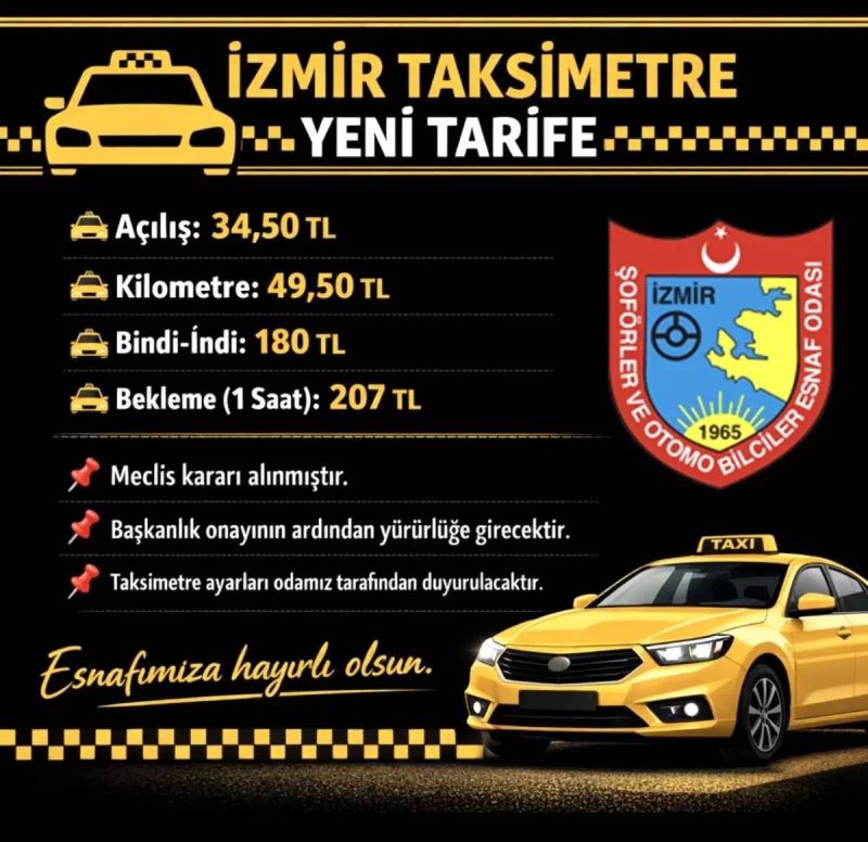 İzmir'de Taksi İndi Bindi Ücreti 180 Liraya Çıkarıldı