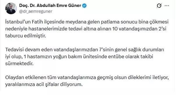 Fatih'teki Patlamada Yaralanan 2 Kişi Taburcu Edildi
