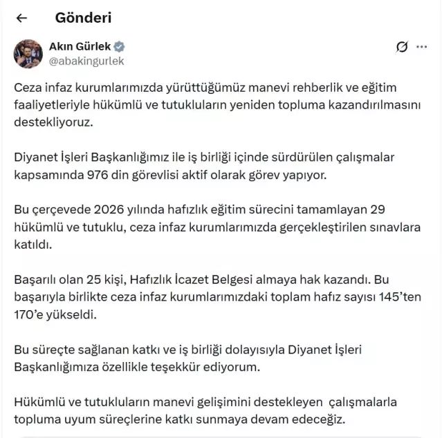 Cezaevlerinde 25 Kişiye Hafızlık İcazet Belgesi Verildi