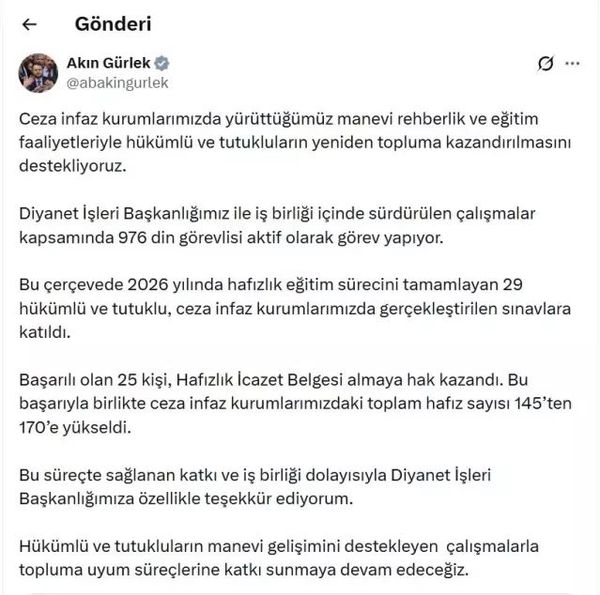 Cezaevlerinde 25 Kişiye Hafızlık İcazet Belgesi Verildi
