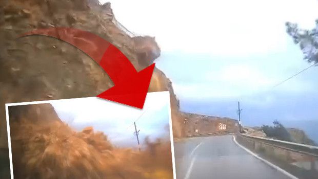 Heyelan Anı Araç Kamerasına Yansıdı: Cipin Üzerine Kaya Düştü, Sürücü Yaralandı