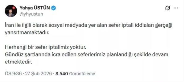 THY, İran Seferlerinin İptal Edilmediğini Resmen Açıkladı