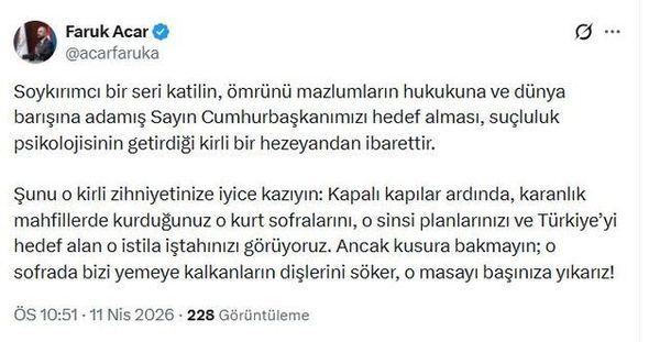 Faruk Acar'dan Cumhurbaşkanına Yöneltilen Suçlamalara Sert Tepki