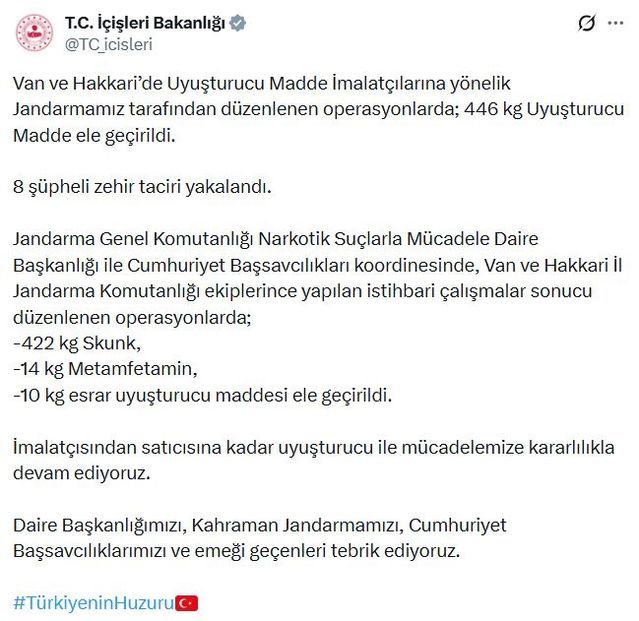 Van ve Hakkari'de 446 Kilogram Uyuşturucu Ele Geçirildi, 8 Şüpheli Yakalandı