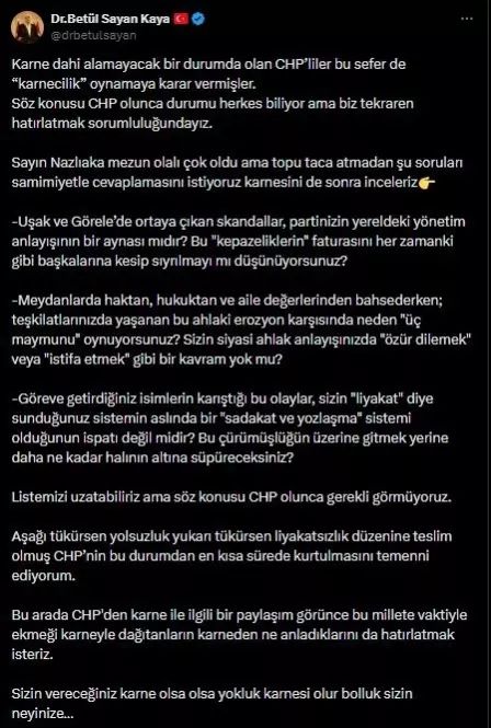 Fatma Betül Sayan Kaya'dan CHP'ye Sert Eleştiriler