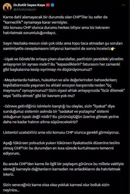 Fatma Betül Sayan Kaya'dan CHP'ye Sert Eleştiriler