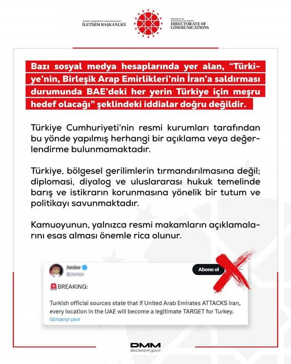 İletişim Başkanlığı, Türkiye'nin BAE'yi Hedef Aldığı İddialarını Yalanladı