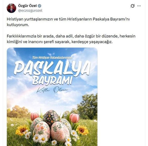 Özgür Özel, Paskalya Bayramı İçin Hristiyan Liderleri Telefonla Tebrik Etti