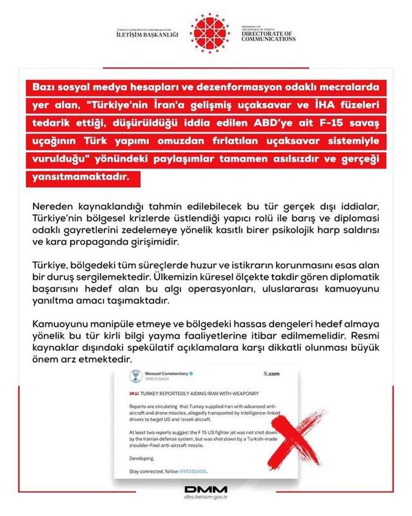 Dezenformasyon Merkezi, F-15 Uçağı Vuruldu İddialarını Yalanladı