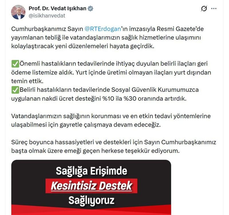 Bakan Işıkhan, Önemli Hastalıklar İçin Geri Ödeme Listesine Yeni İlaçlar Eklediklerini Açıkladı