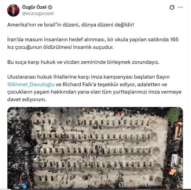 Özgür Özel: İran'daki Okul Saldırısı İnsanlık Suçudur