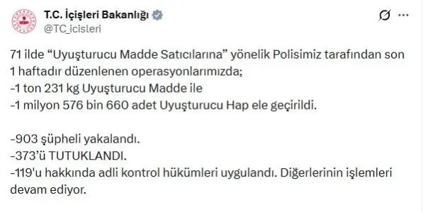 Uyuşturucu Operasyonlarında 903 Şüpheli Gözaltına Alındı